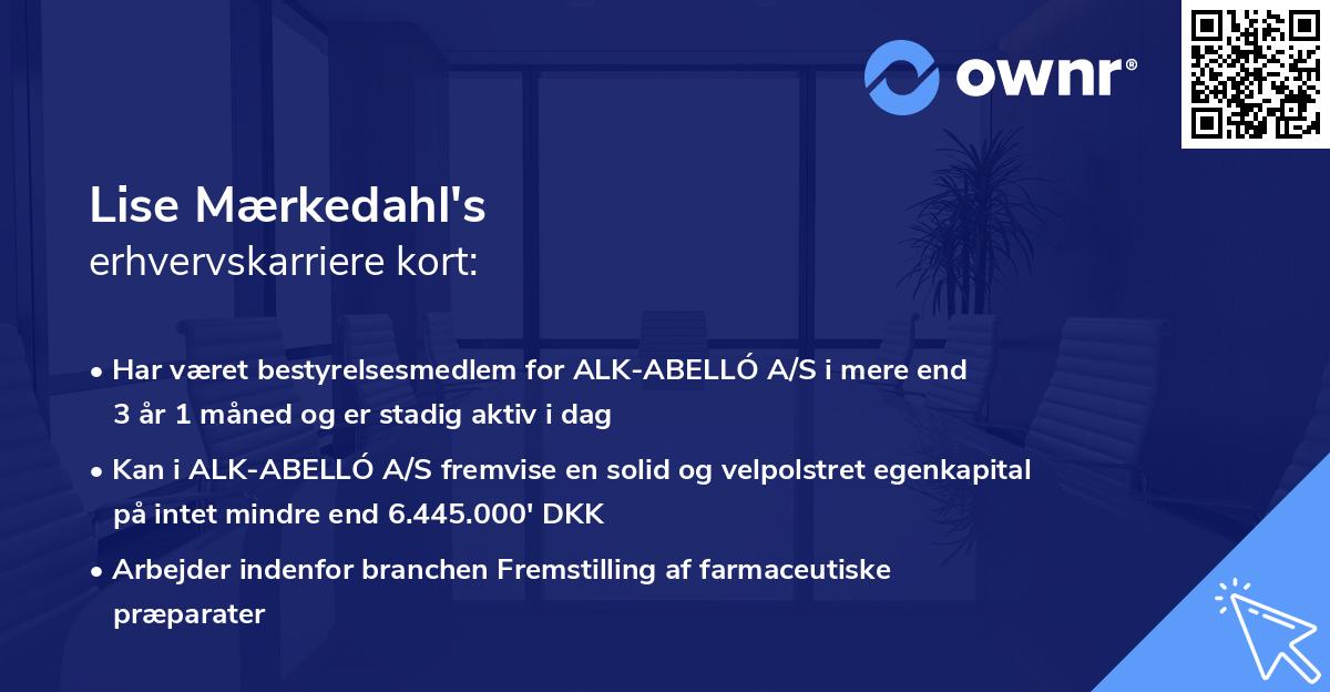 Lise Mærkedahl's erhvervskarriere kort