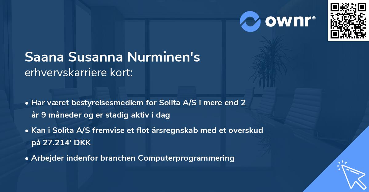 Saana Susanna Nurminen's erhvervskarriere kort