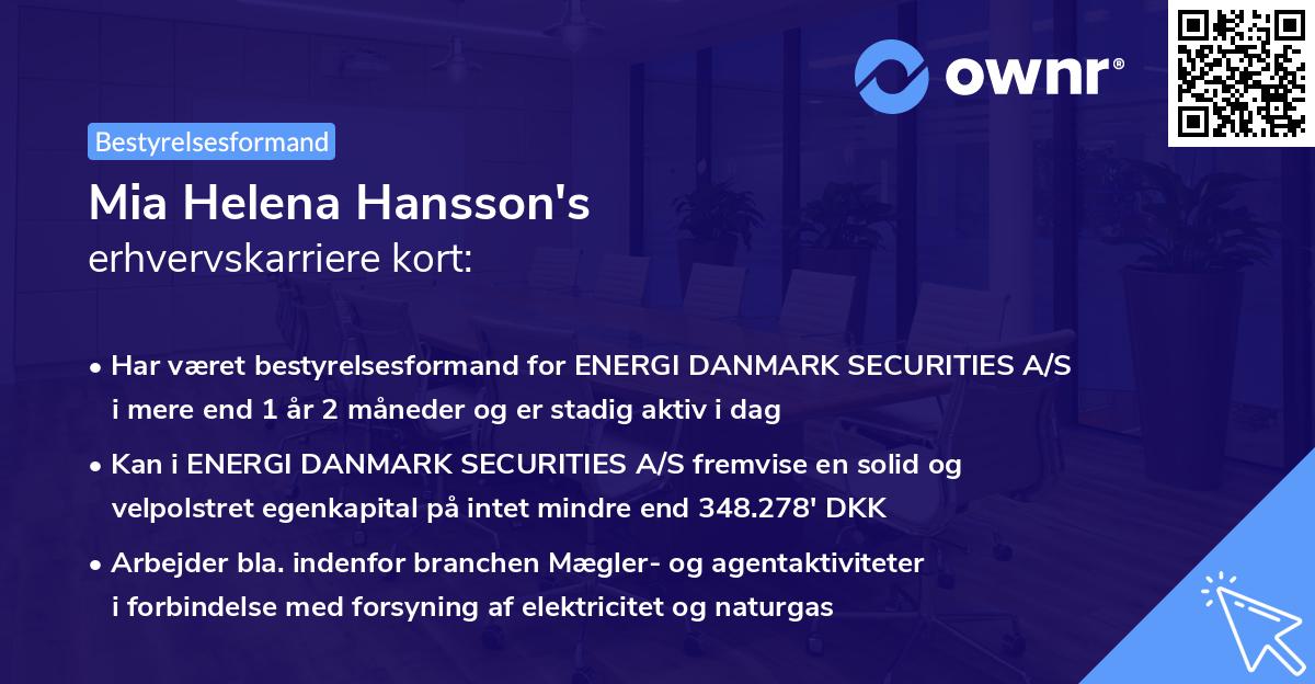 Mia Helena Hansson's erhvervskarriere kort