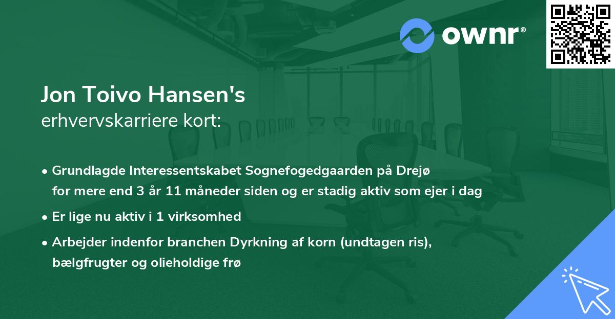 Jon Toivo Hansen's erhvervskarriere kort