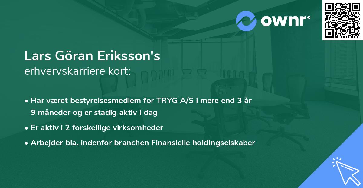 Lars Göran Eriksson's erhvervskarriere kort