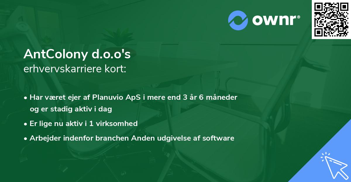 AntColony d.o.o's erhvervskarriere kort