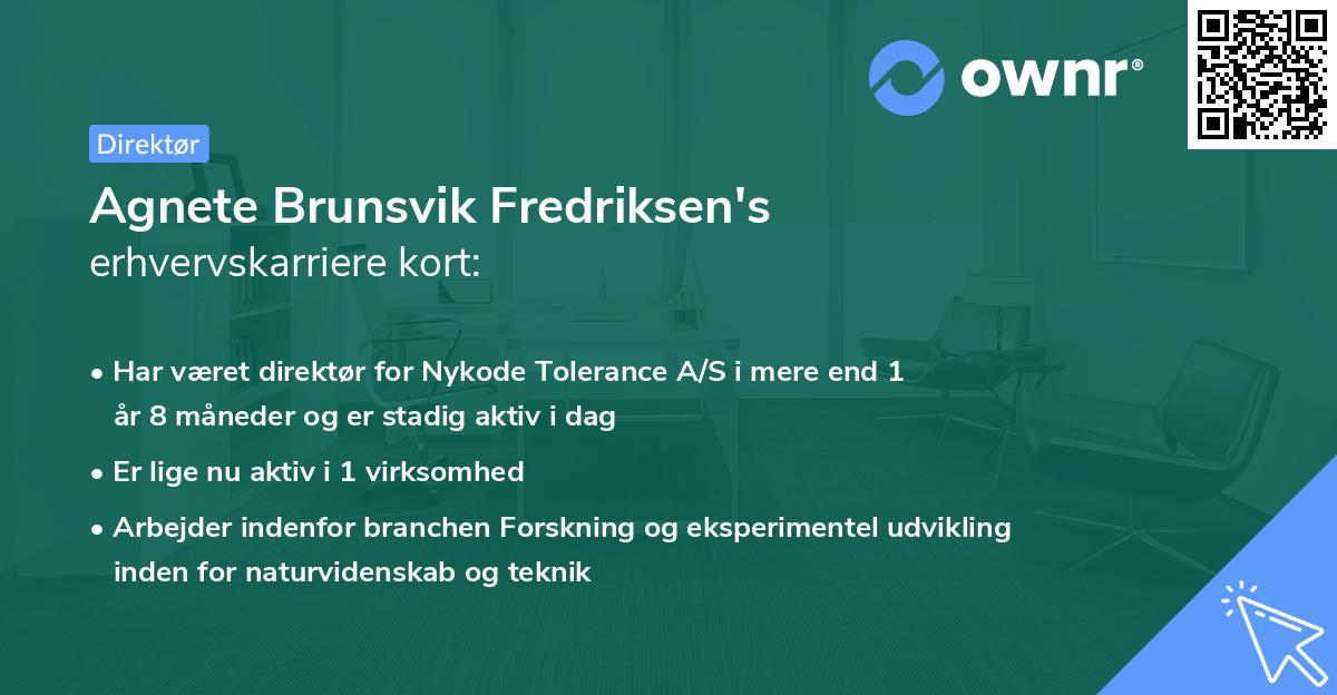 Agnete Brunsvik Fredriksen's erhvervskarriere kort