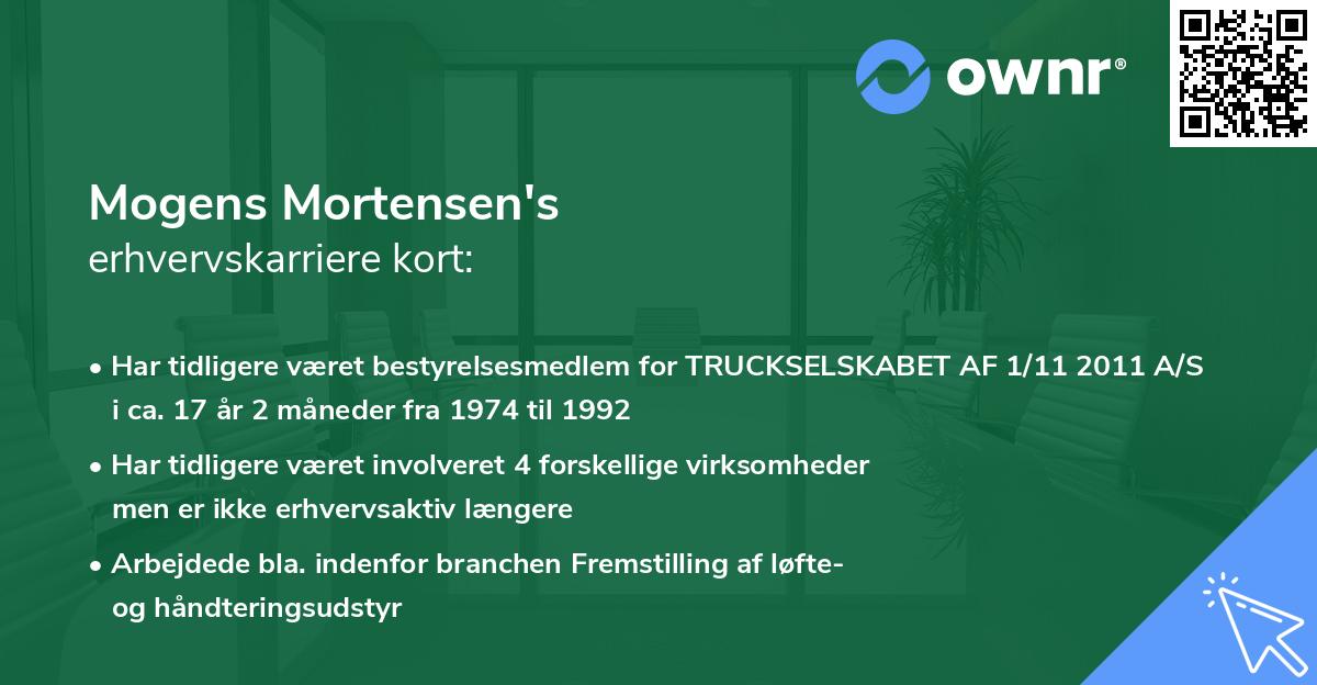 Mogens Mortensen's erhvervskarriere kort