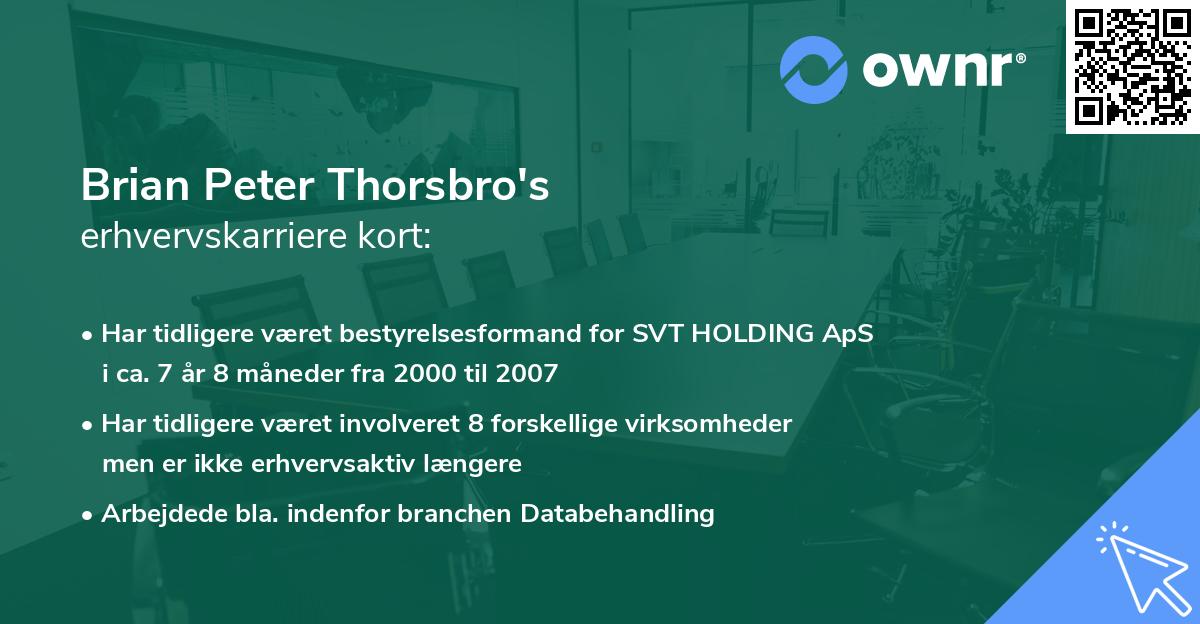 Brian Peter Thorsbro's erhvervskarriere kort