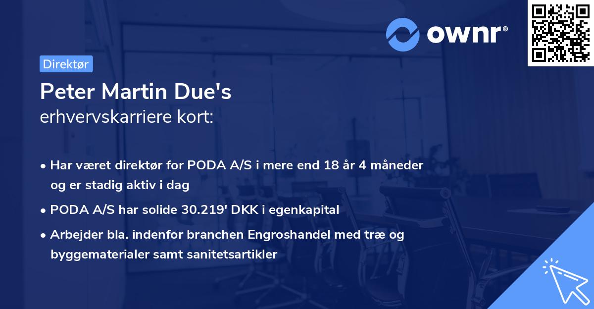Peter Martin Due's erhvervskarriere kort