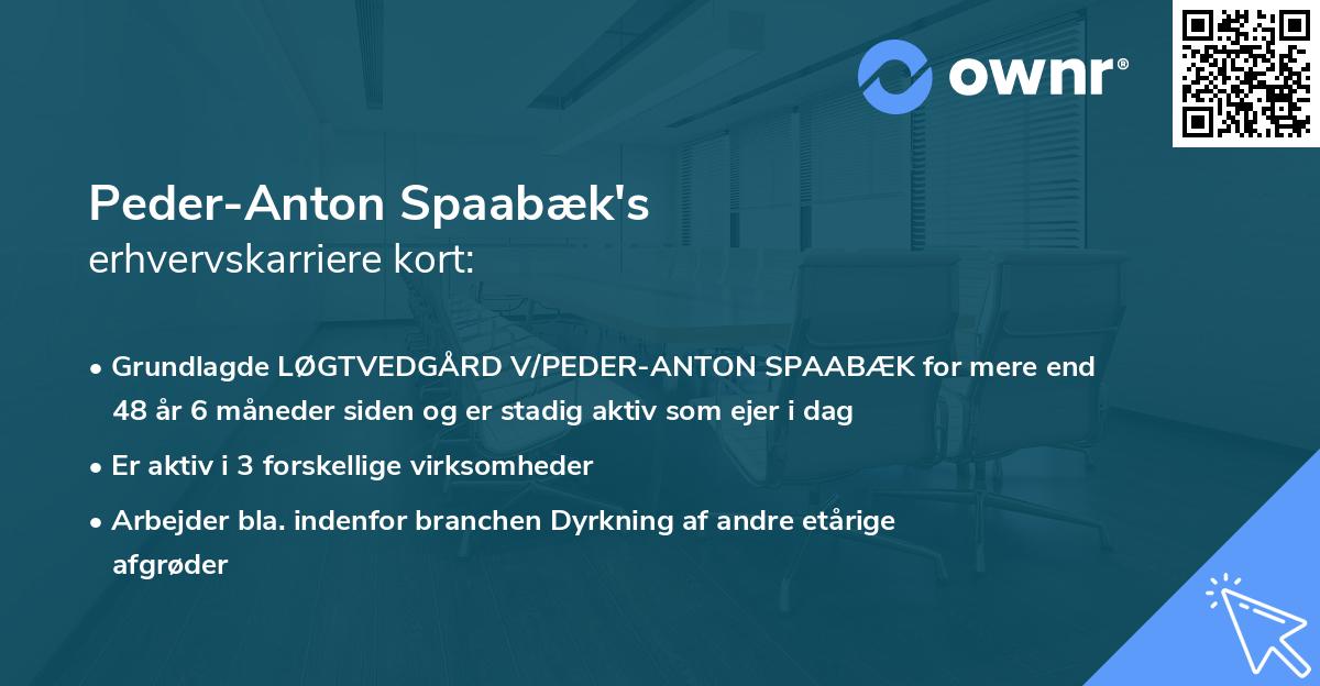 Peder-Anton Spaabæk's erhvervskarriere kort