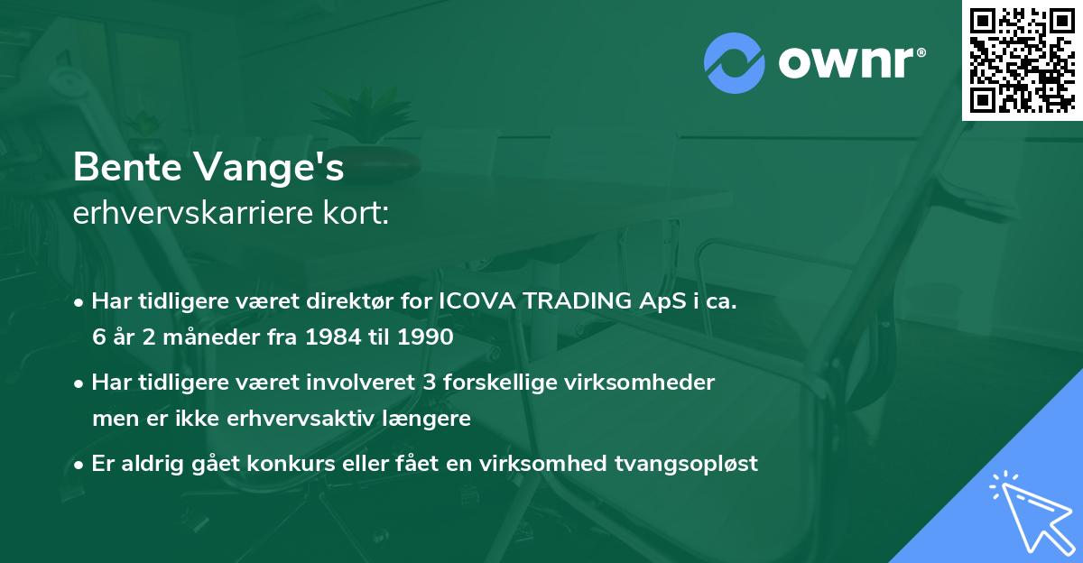Bente Vange's erhvervskarriere kort