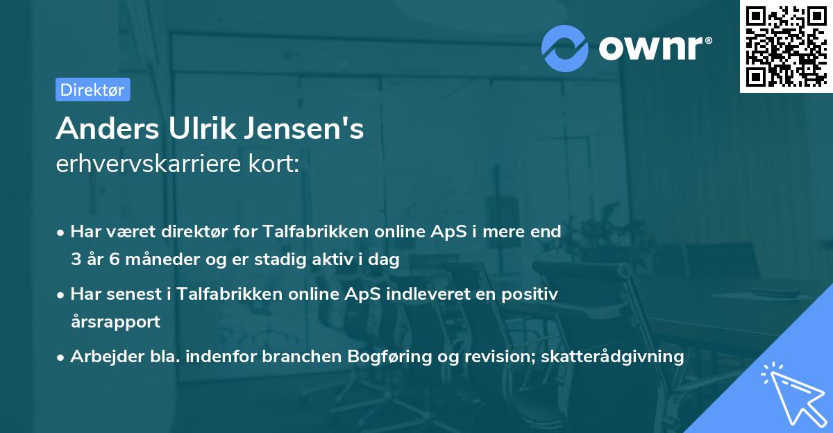 Anders Ulrik Jensen's erhvervskarriere kort