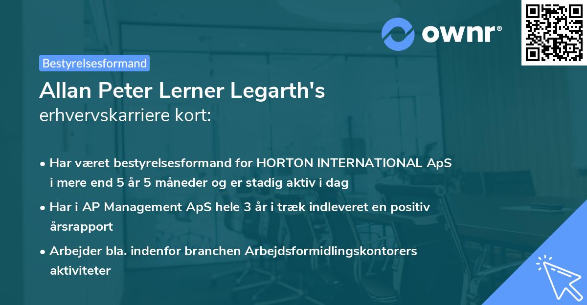 Allan Peter Lerner Legarth's erhvervskarriere kort