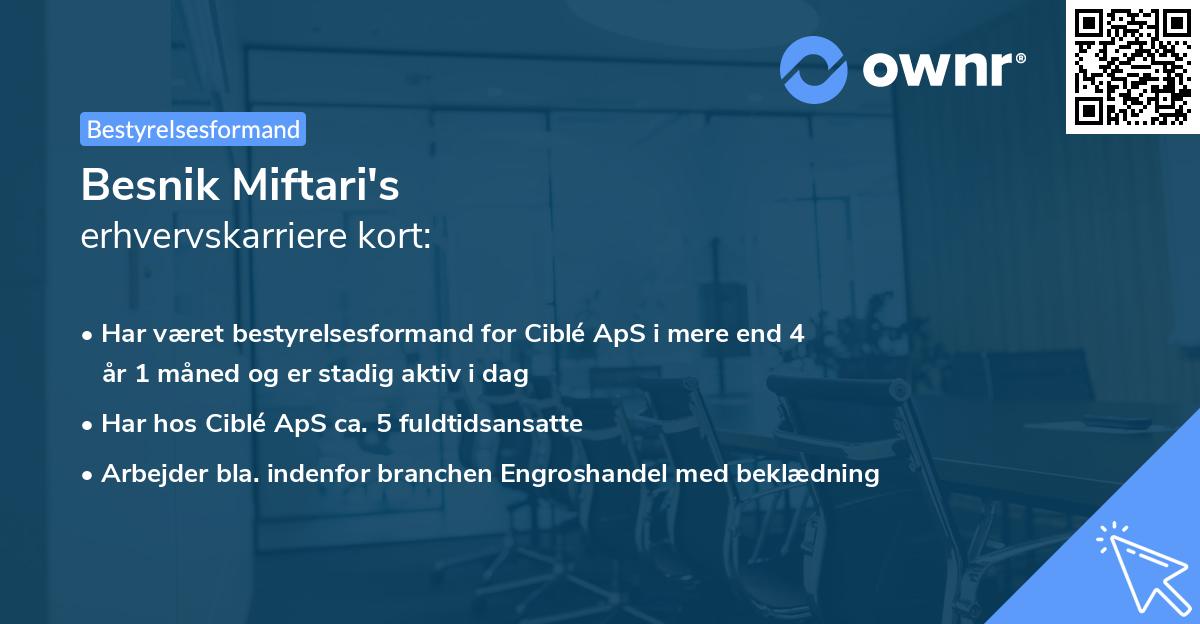 Besnik Miftari's erhvervskarriere kort