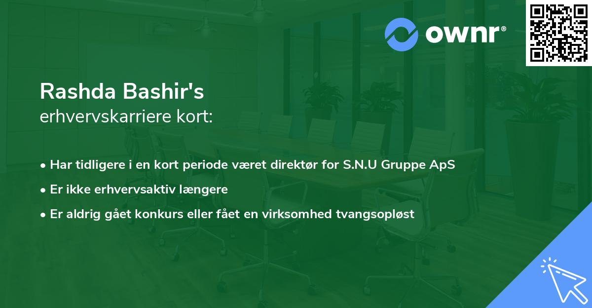 Rashda Bashir's erhvervskarriere kort