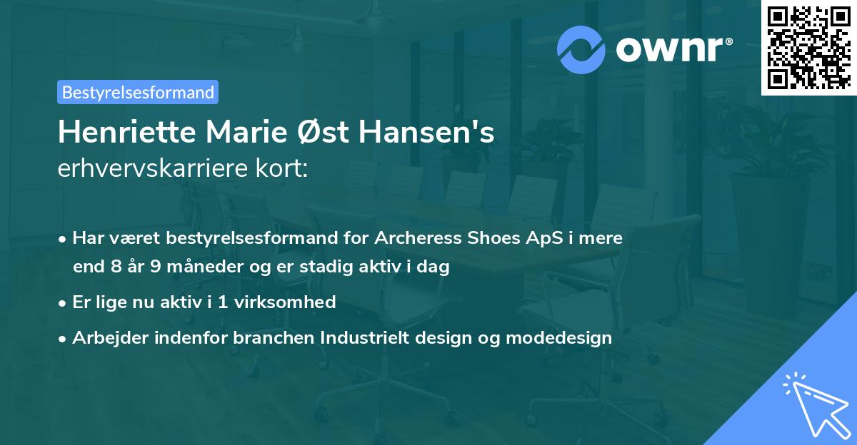 Henriette Marie Øst Hansen's erhvervskarriere kort