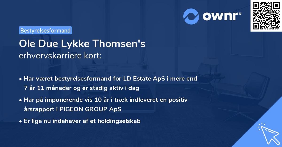 Ole Due Lykke Thomsen's erhvervskarriere kort