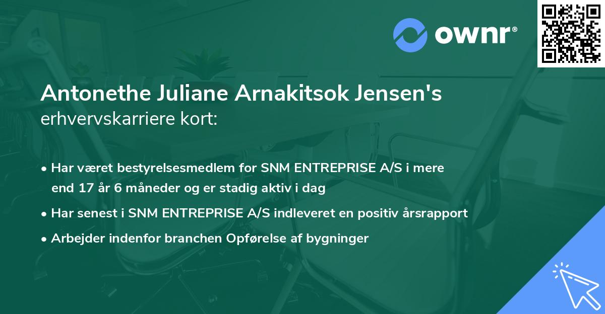 Antonethe Juliane Arnakitsok Jensen's erhvervskarriere kort