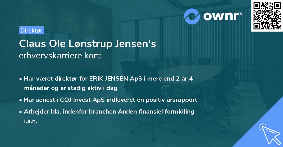 Claus Ole Lønstrup Jensen's erhvervskarriere kort