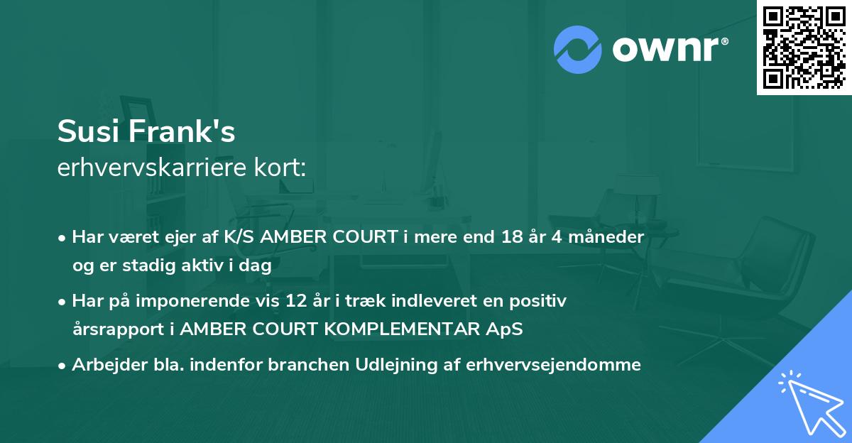 Susi Frank's erhvervskarriere kort