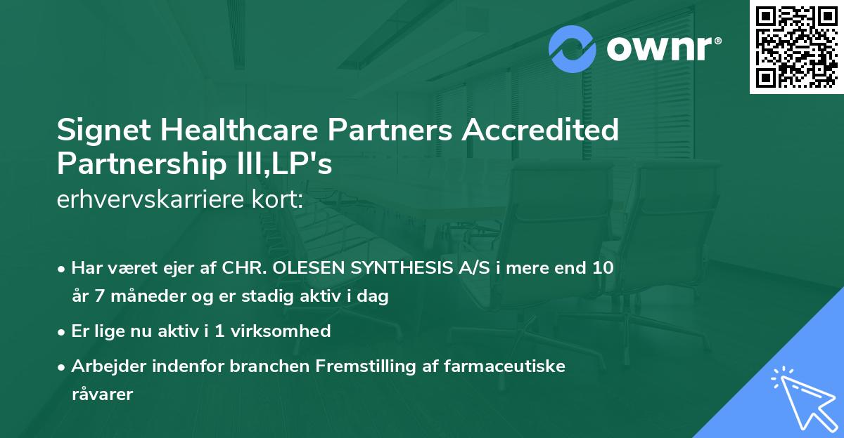 Signet Healthcare Partners Accredited Partnership III,LP's erhvervskarriere kort