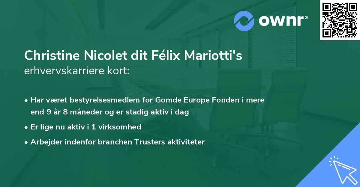 Christine Nicolet dit Félix Mariotti's erhvervskarriere kort