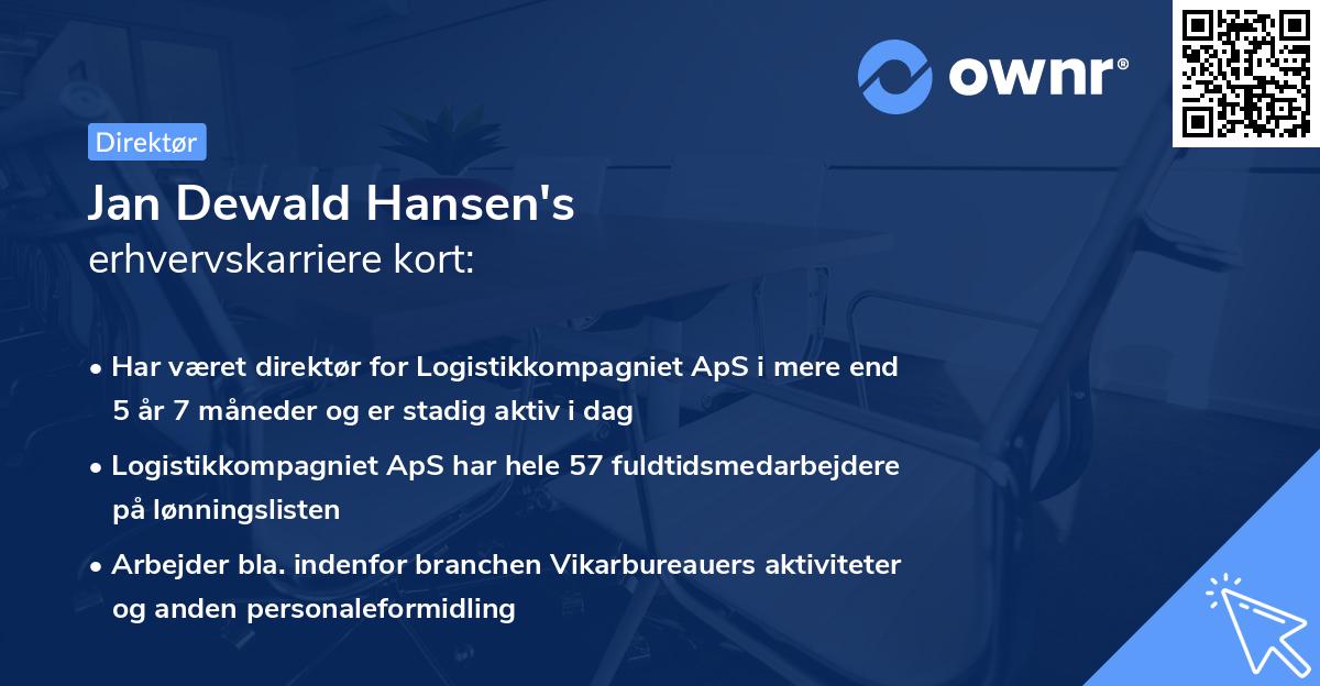 Jan Dewald Hansen's erhvervskarriere kort