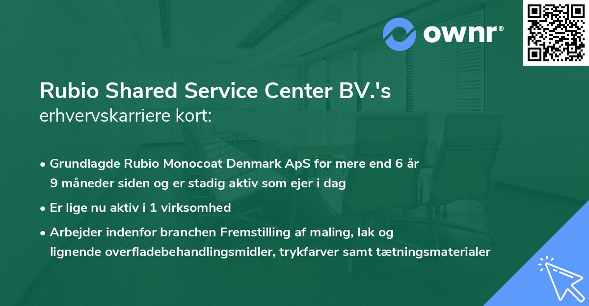 Rubio Shared Service Center BV.'s erhvervskarriere kort