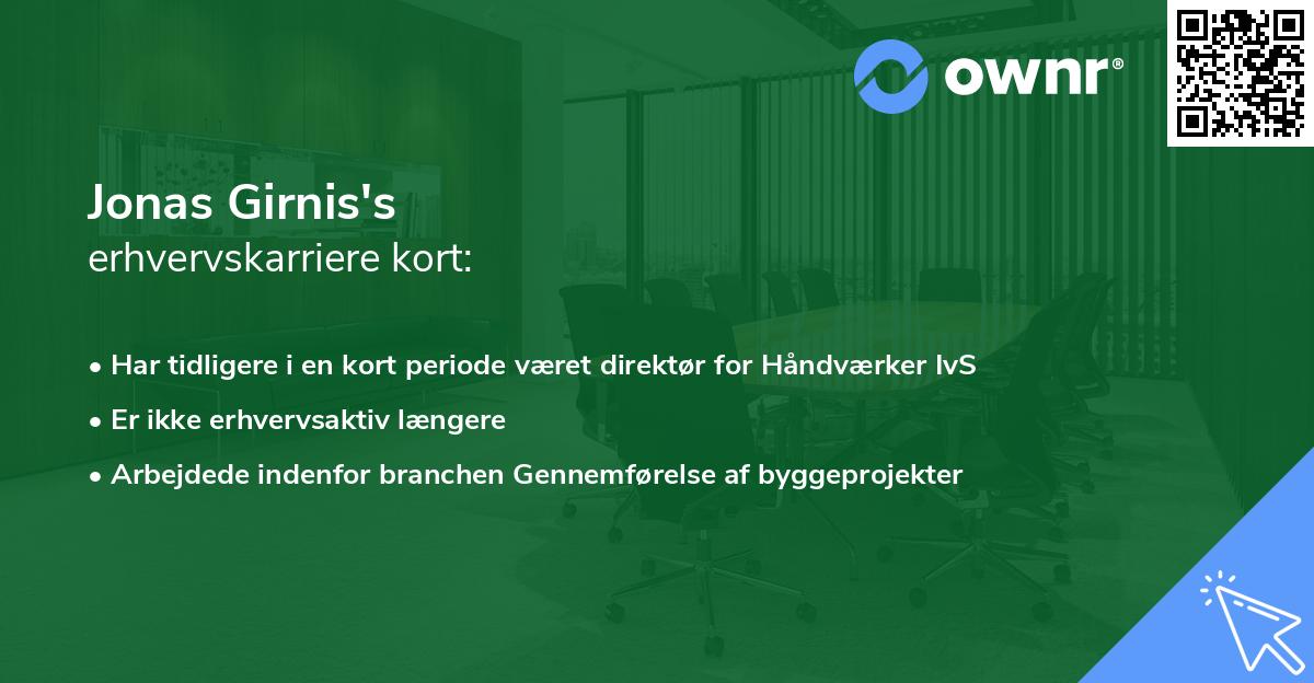 Jonas Girnis's erhvervskarriere kort