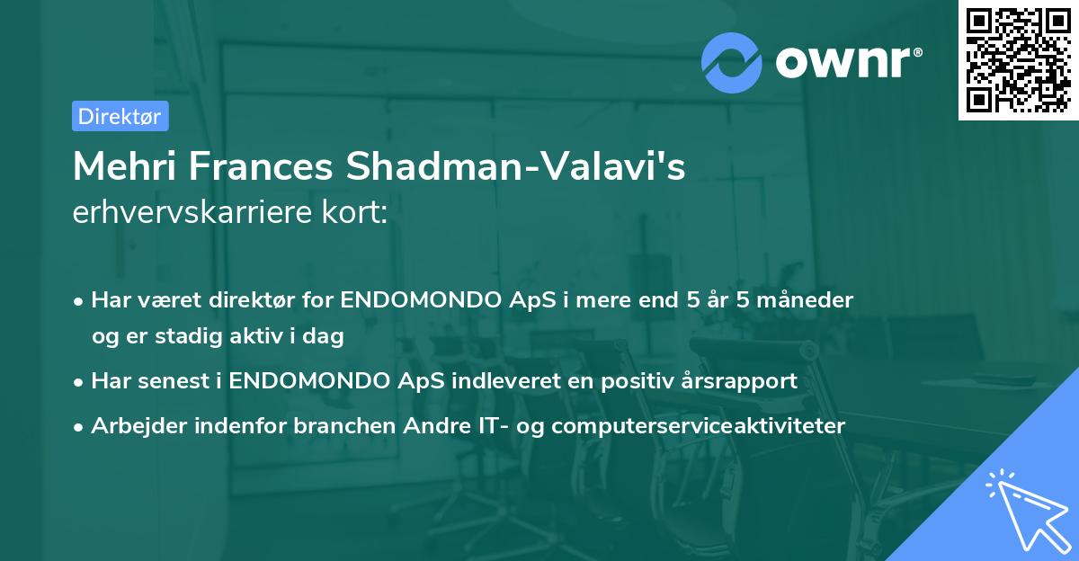 Mehri Frances Shadman-Valavi's erhvervskarriere kort