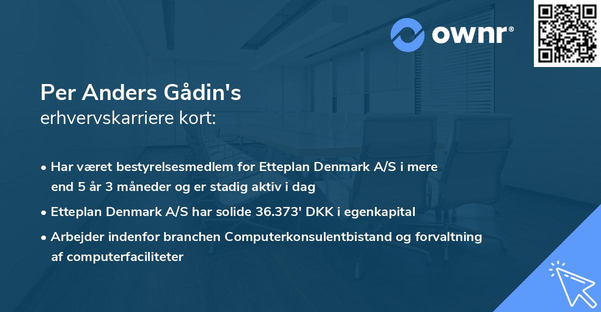 Per Anders Gådin's erhvervskarriere kort