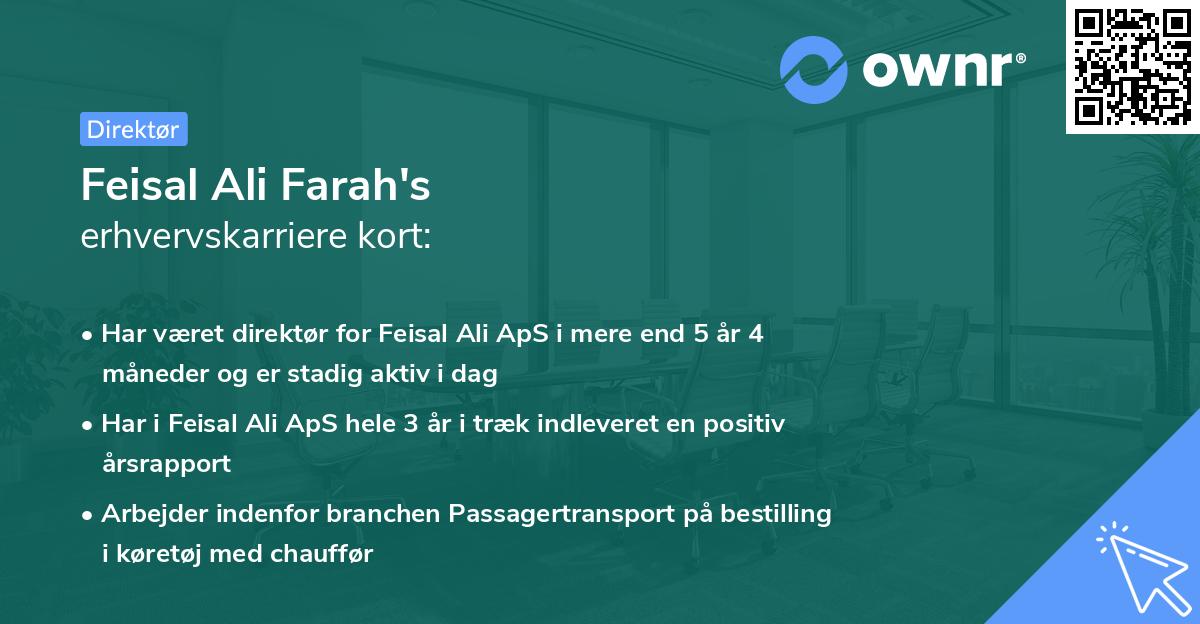 Feisal Ali Farah's erhvervskarriere kort