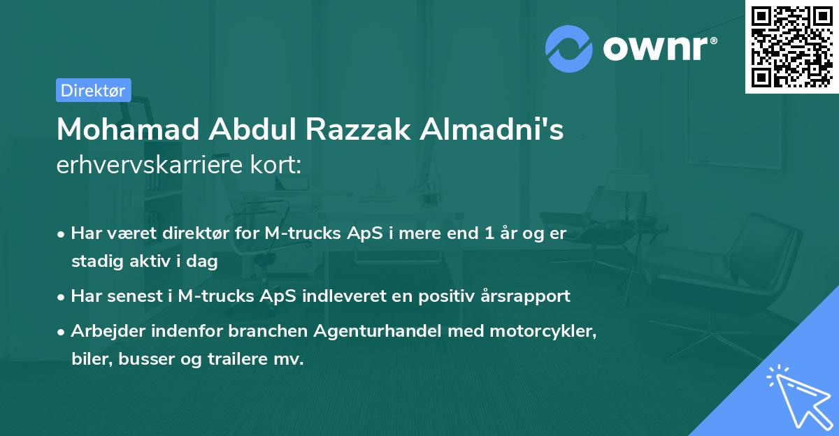 Mohamad Abdul Razzak Almadni's erhvervskarriere kort