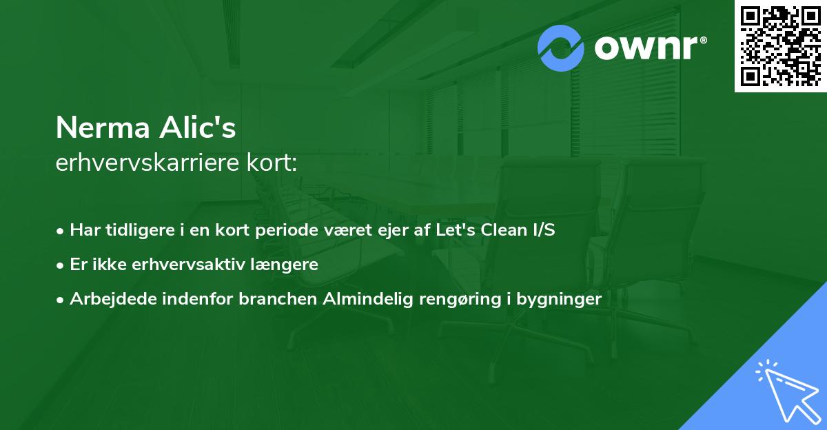 Nerma Alic's erhvervskarriere kort