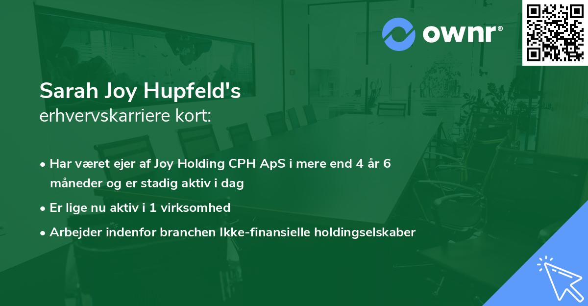 Sarah Joy Hupfeld's erhvervskarriere kort