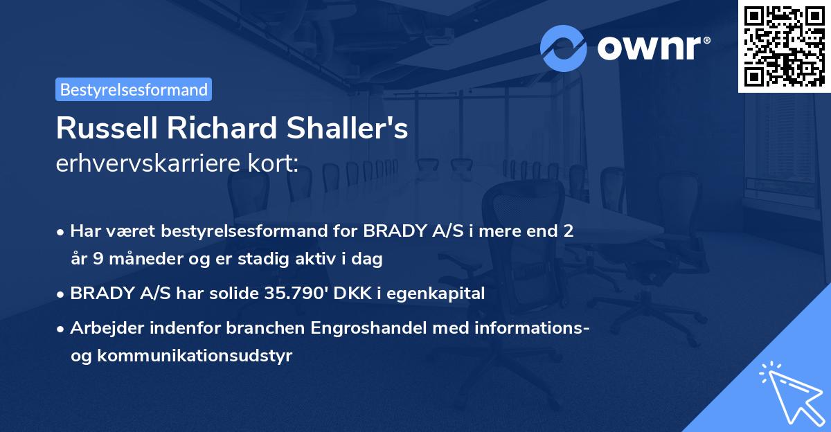 Russell Richard Shaller's erhvervskarriere kort