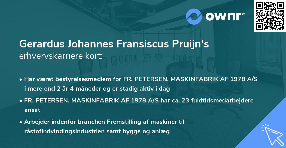 Gerardus Johannes Fransiscus Pruijn's erhvervskarriere kort