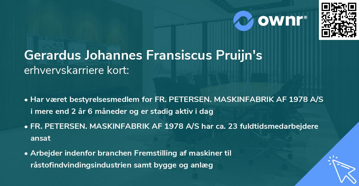 Gerardus Johannes Fransiscus Pruijn's erhvervskarriere kort