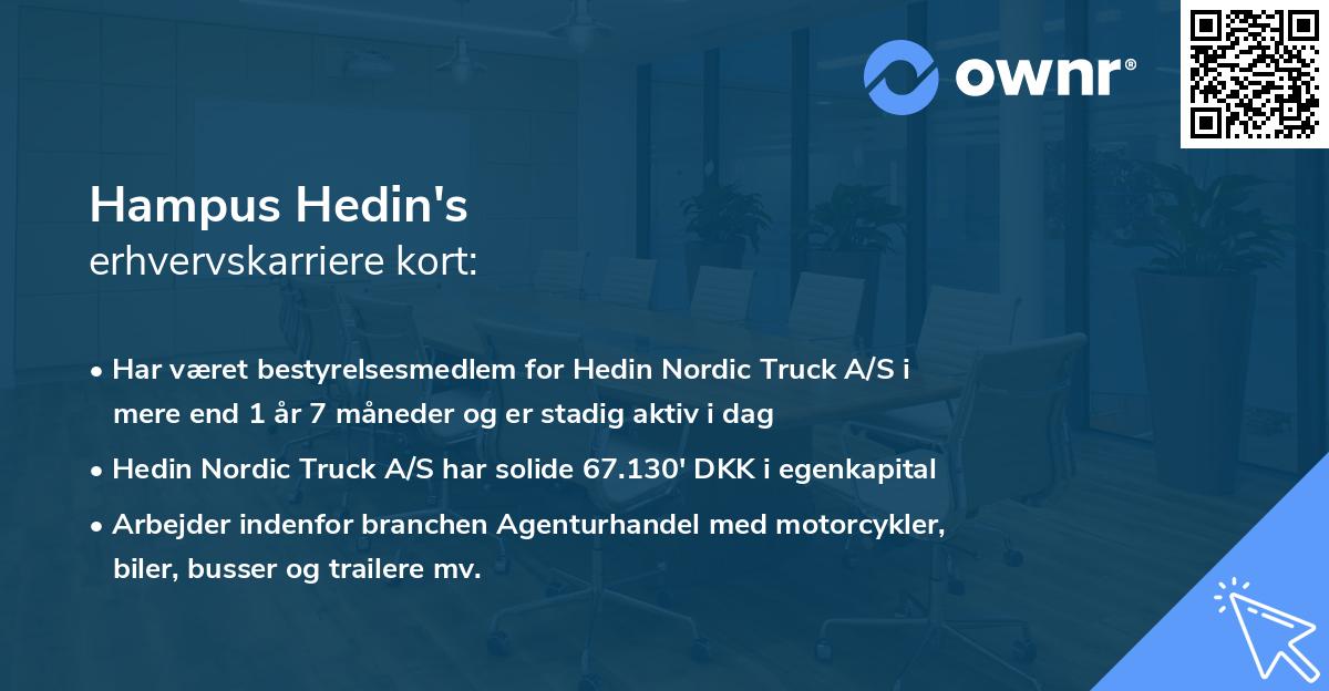 Hampus Hedin's erhvervskarriere kort