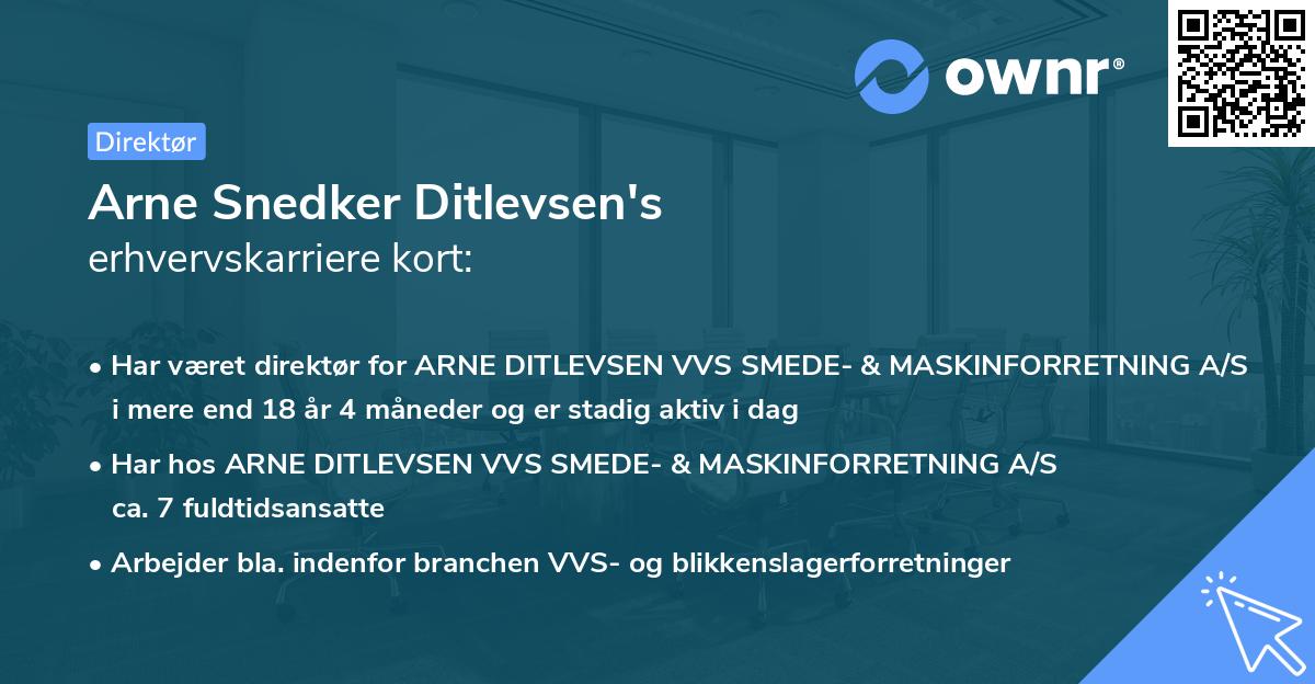 Arne Snedker Ditlevsen's erhvervskarriere kort