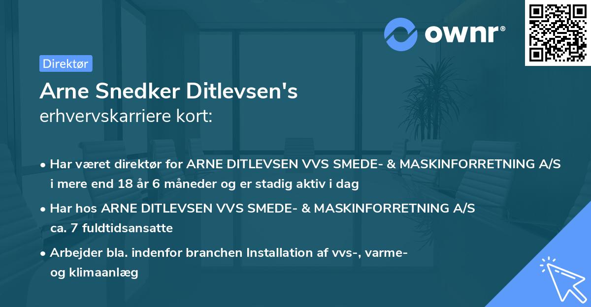 Arne Snedker Ditlevsen's erhvervskarriere kort