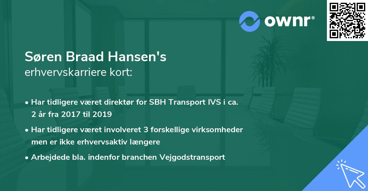 Søren Braad Hansen's erhvervskarriere kort