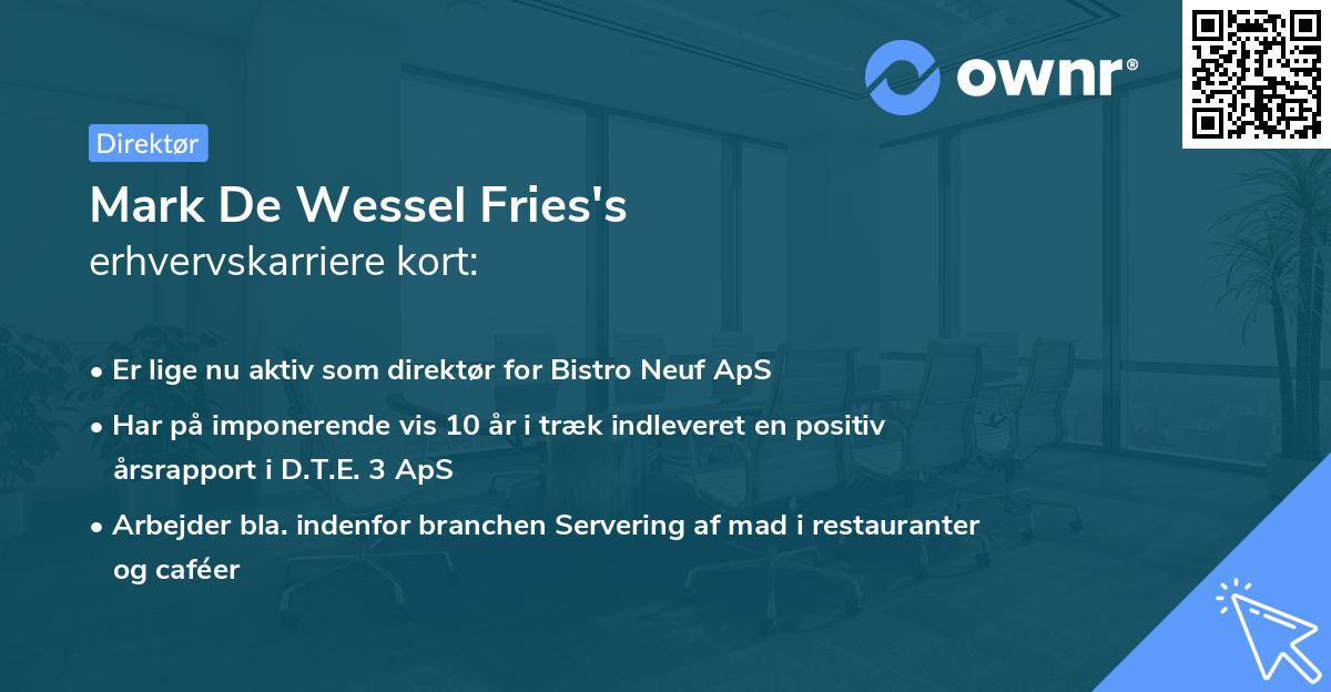 Mark De Wessel Fries's erhvervskarriere kort