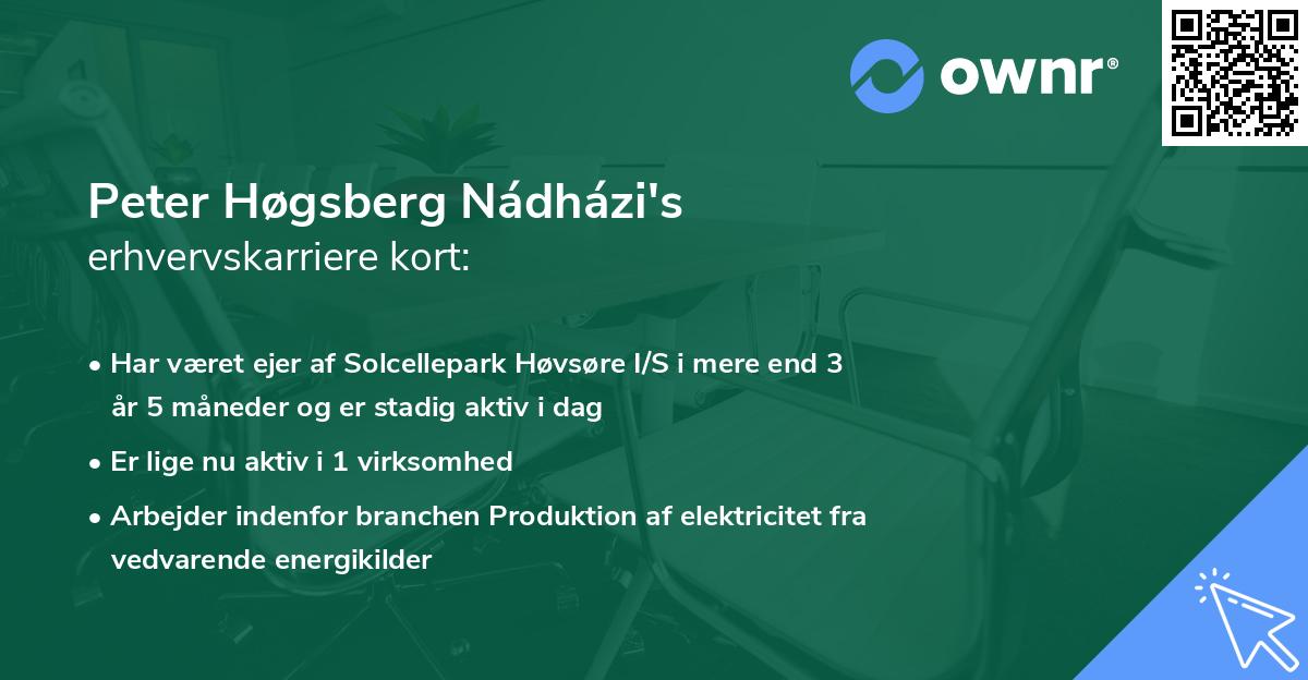 Peter Høgsberg Nádházi's erhvervskarriere kort