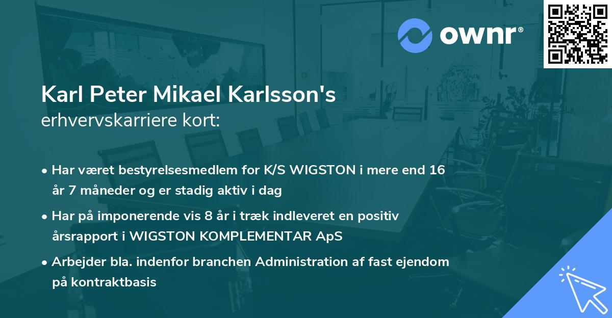 Karl Peter Mikael Karlsson's erhvervskarriere kort