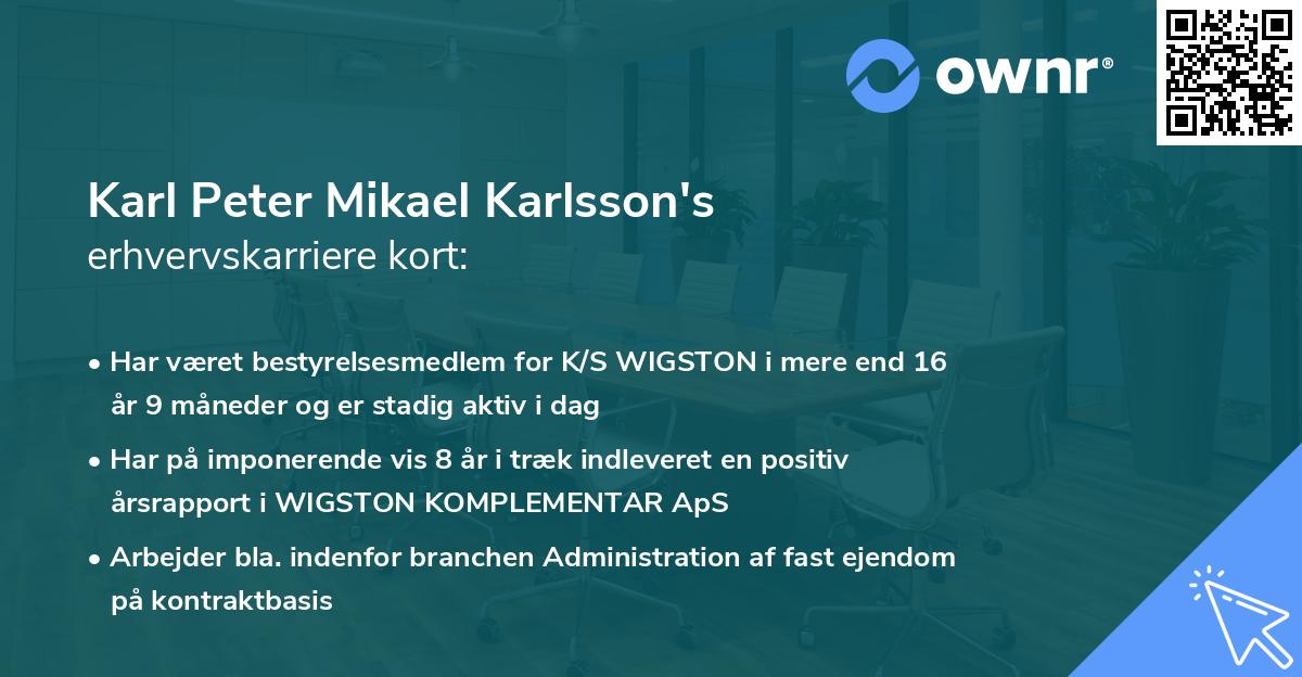 Karl Peter Mikael Karlsson's erhvervskarriere kort