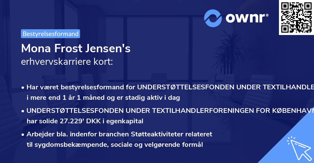Mona Frost Jensen's erhvervskarriere kort
