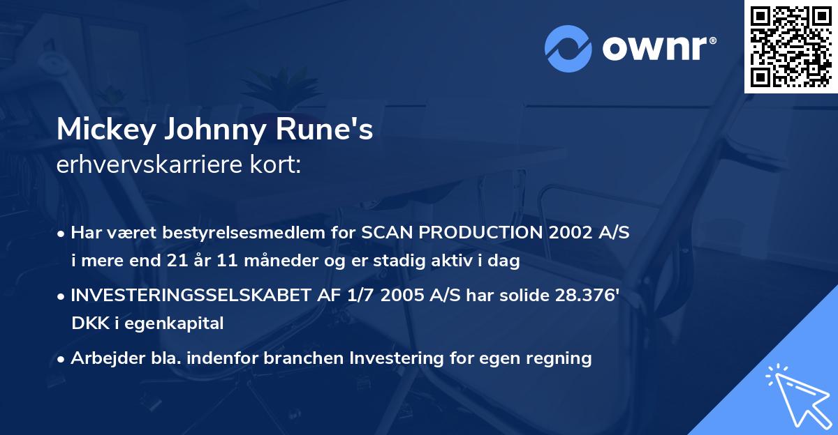 Mickey Johnny Rune's erhvervskarriere kort