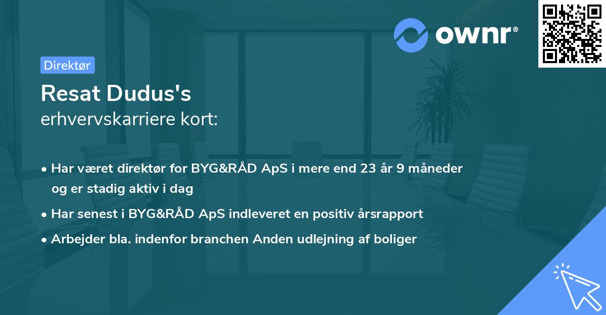 Resat Dudus's erhvervskarriere kort