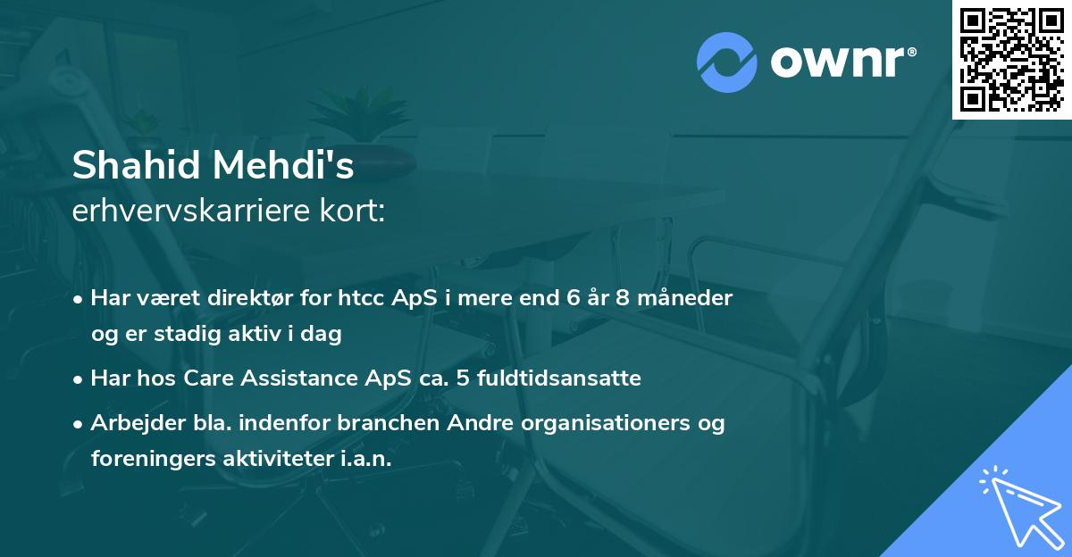 Shahid Mehdi's erhvervskarriere kort
