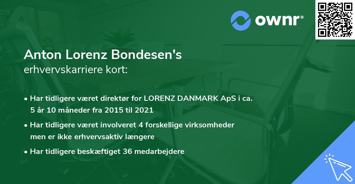 Anton Lorenz Bondesen's erhvervskarriere kort