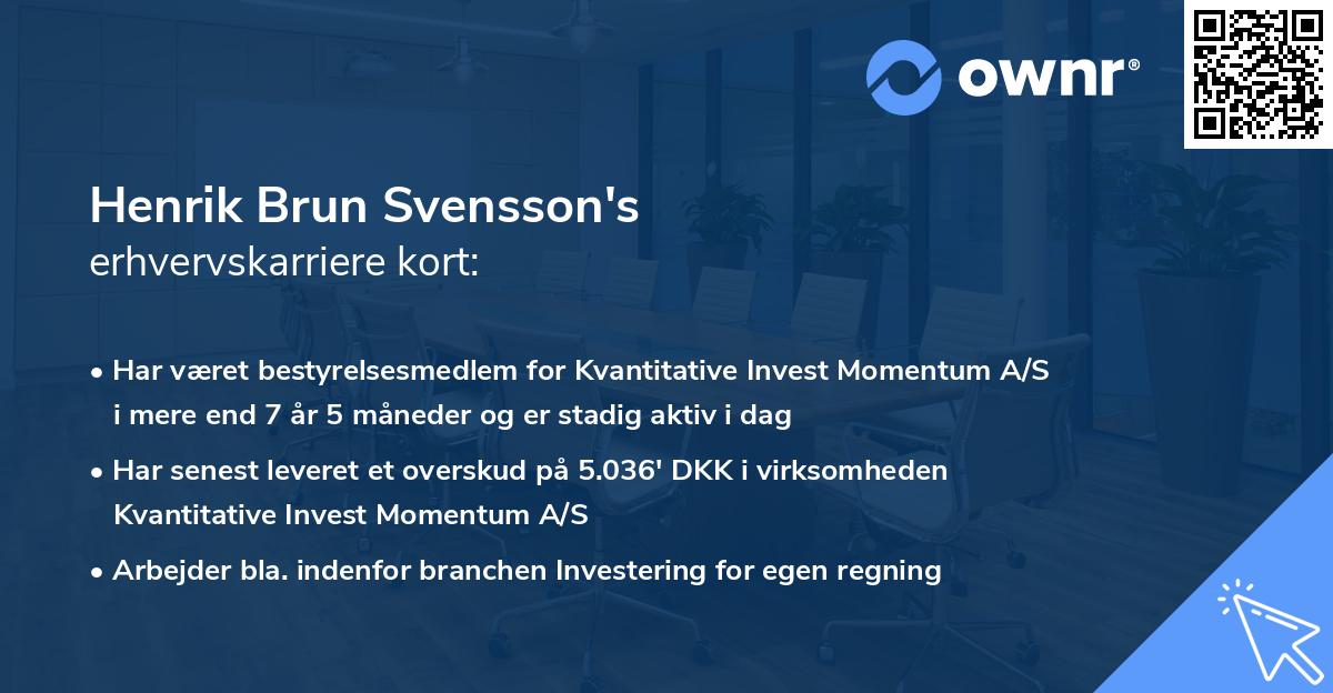 Henrik Brun Svensson's erhvervskarriere kort