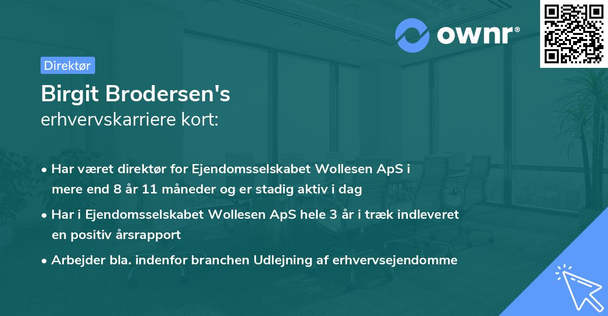 Birgit Brodersen's erhvervskarriere kort